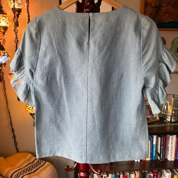 Barneys New York Linen Blend Ruffle Sleeve Blouse XS Minimal Romantic - Picture 3 of 11